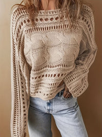 Hazel Blues® |  Hollow Out Cable-Knit Boat Neck Sweater