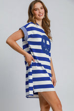 Hazel Blues® |  Umgee Peace Applique Striped Short Sleeve Mini Dress