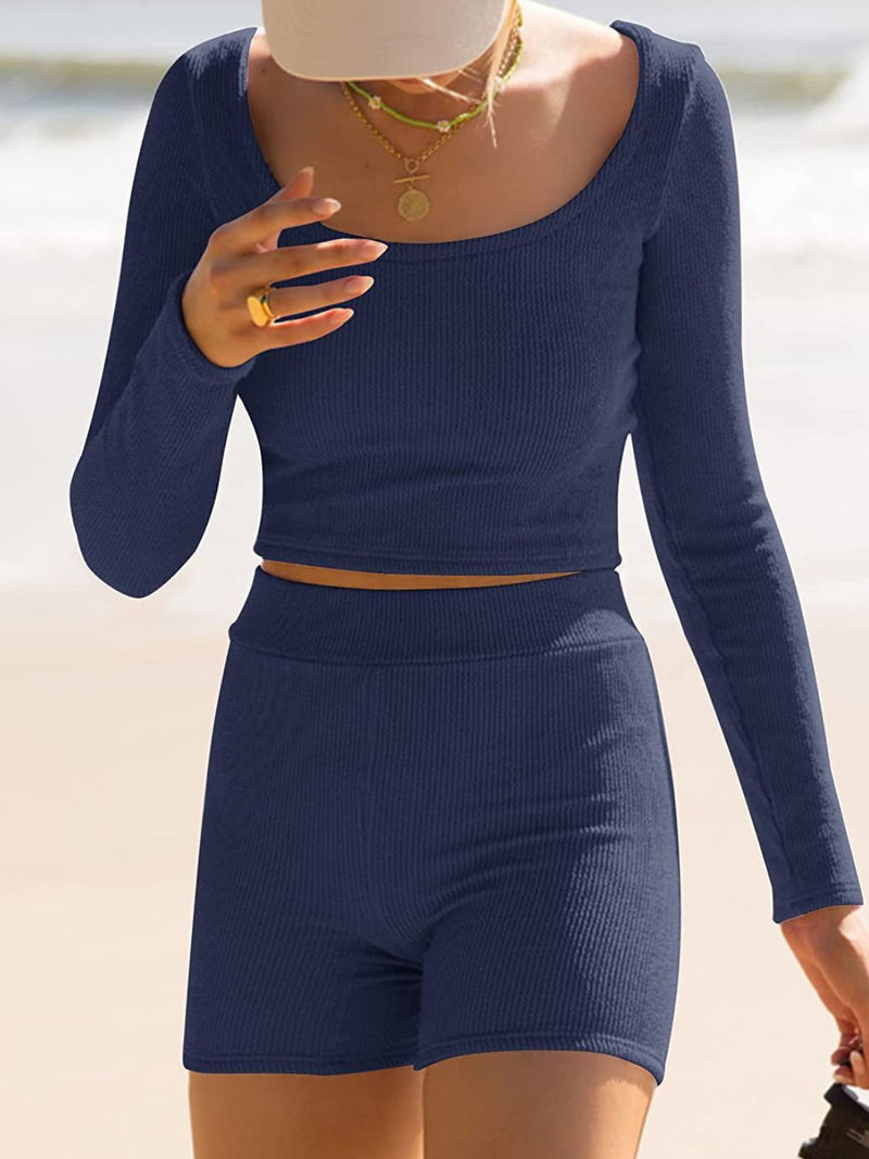 Hazel Blues® |  Scoop Neck Long Sleeve Top and Shorts Set