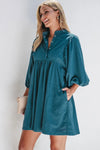 Hazel Blues® |  Quarter Snap Three-Quarter Sleeve Dress with Pockets