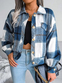 Hazel Blues® |  Plaid Collared Neck Long Sleeve Jacket