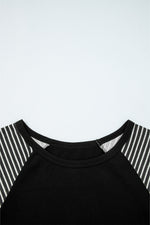 Hazel Blues® |  Black Contrast Print Striped Raglan Long Sleeve Loose Top