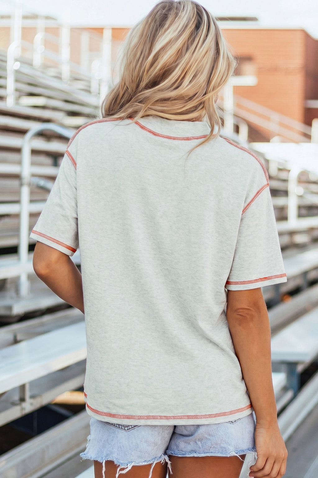 Sequin Rugby Football Pattern Contrast Stitched T-Shirt