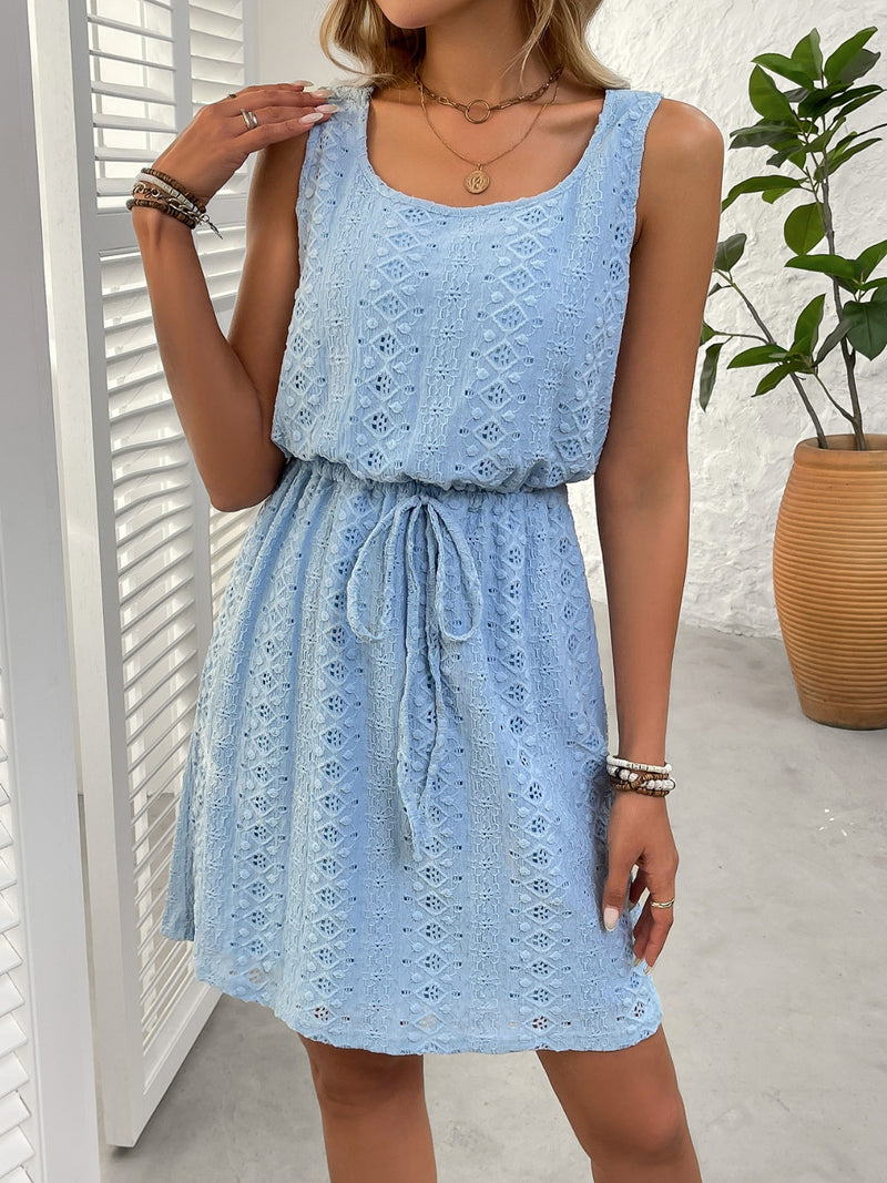 Hazel Blues® |  Eyelet Drawstring Round Neck Sleeveless Dress