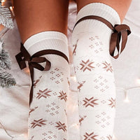 Hazel Blues® |  Christmas Element Bowknot Ribbed Trim Over Knee Stockings