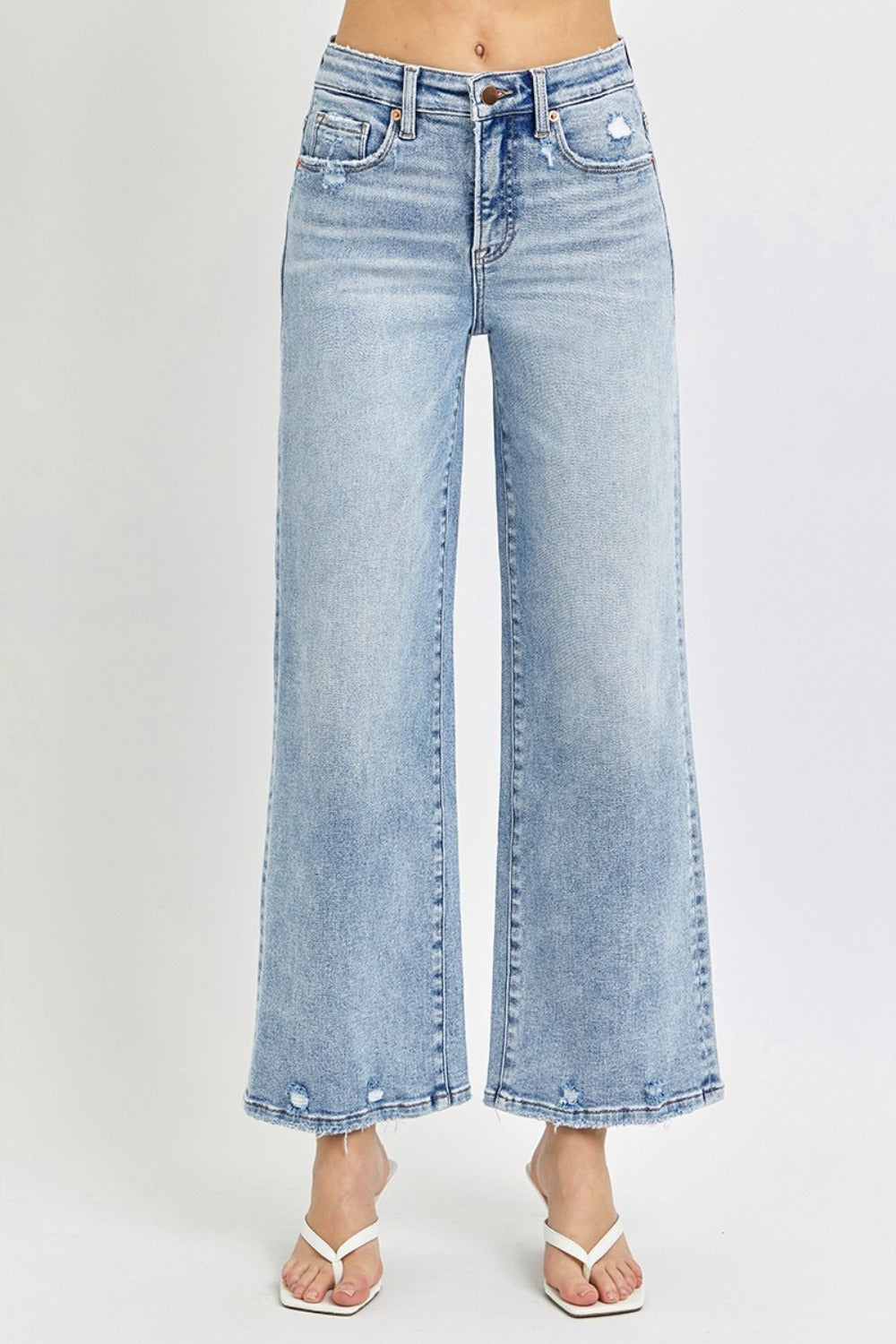 Hazel Blues® |  RISEN Tummy Control High Rise Crop Wide Leg Jeans