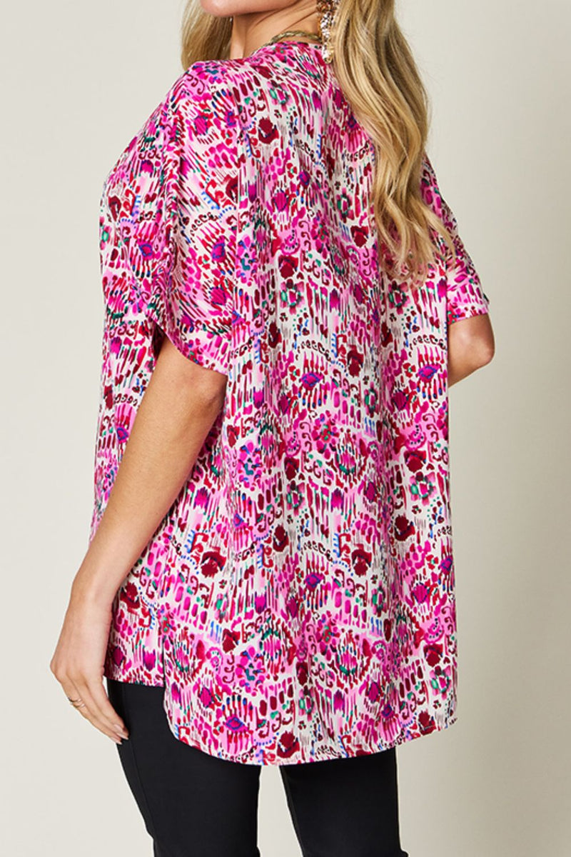 Hazel Blues® |  Double Take Printed V-Neck Short Sleeve Blouse