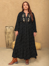 Hazel Blues® |  Embroidered Polka Dot Notched Long Sleeve Dress