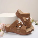 Hazel Blues® |  Flower PU Leather Wedge Sandals