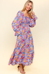 Hazel Blues® |  Haptics Smocked Floral Square Neck Flounce Sleeve Dress