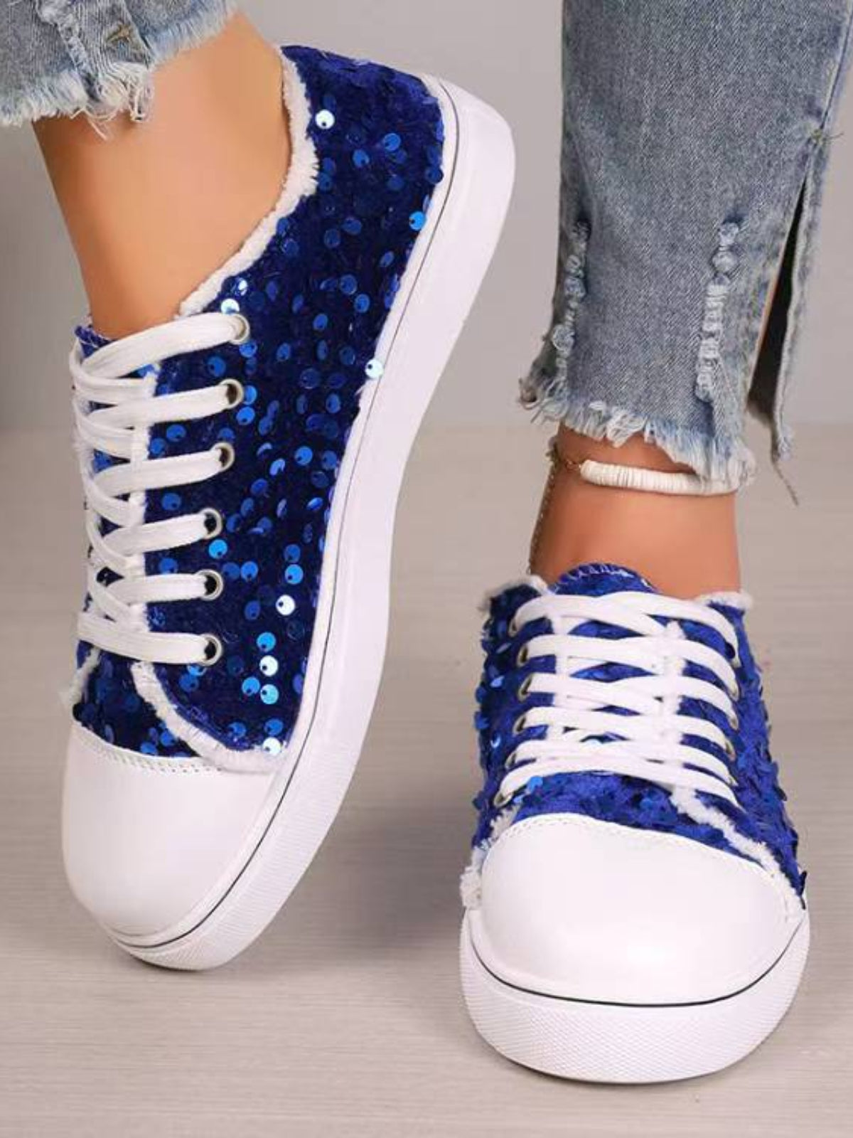 Hazel Blues® |  Sequin Round Toe Flat Sneakers