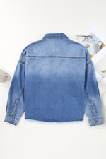 Hazel Blues® |  Raw Hem Sequin Football Long Sleeve Denim Jacket