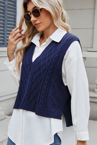 Hazel Blues® |  Cable-Knit V-Neck Sweater Vest