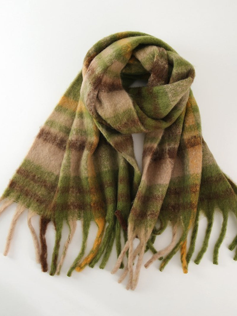 Hazel Blues® |  Fringe Plaid Polyester Scarf