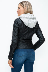 Hazel Blues® |  YMI Faux Layered Double-Zipper Jacket with Fuzzy Hood