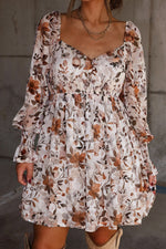 Hazel Blues® |  White Floral Print Sweetheart Neck Long Sleeve High Waist Mini Dress
