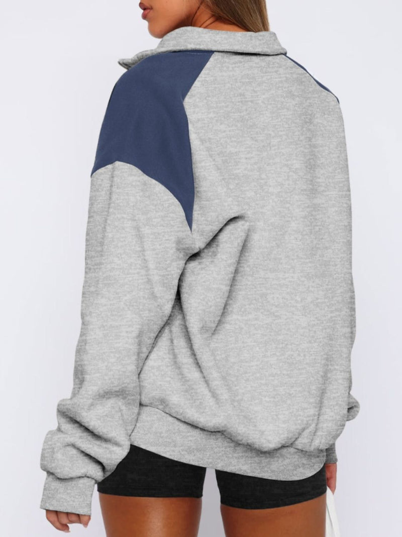 Hazel Blues® |  Contrast Quarter Zip Long Sleeve Sweatshirt