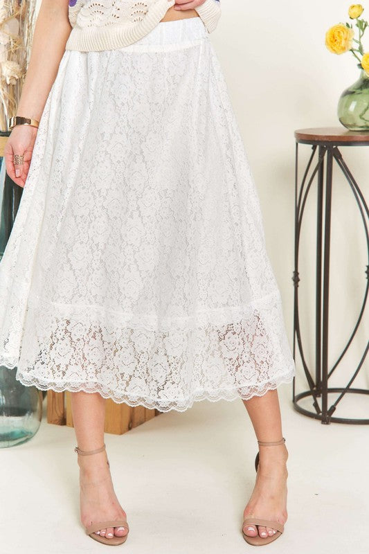 Hazel Blues® |  ADORA Elastic Waist Lace Midi Skirt