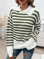 Hazel Blues® |  Striped Collared Neck Long Sleeve Sweater