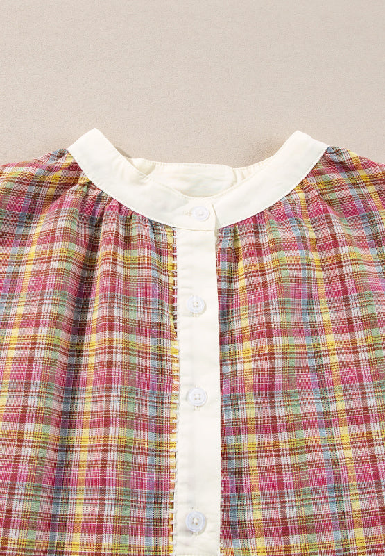 Hazel Blues® |  Mulit-Color Plaid Round Neck Long Sleeve Blouse