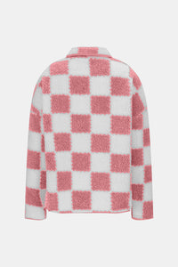 Hazel Blues® |  Checkered Snap Down Long Sleeve Teddy Jacket