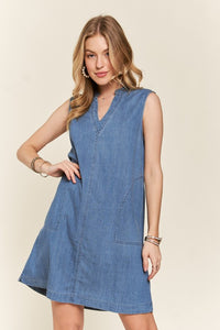 Hazel Blues® |  ADORA Notched Sleeveless Denim Dress with Pockets