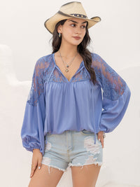 Hazel Blues® |  Lace Detail Tie Neck Balloon Sleeve Blouse