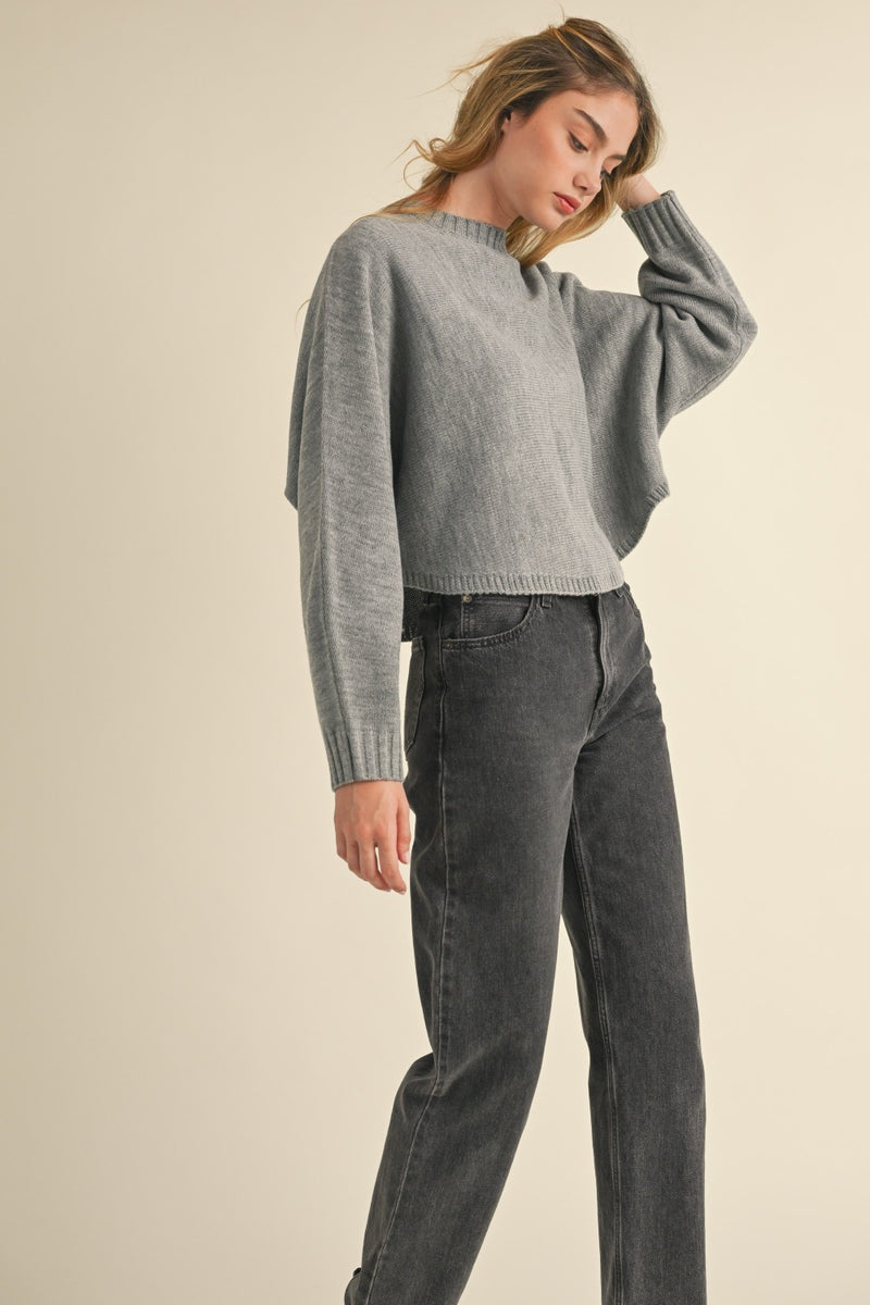 Hazel Blues® |  Mable Round Neck Dolman Sleeve Cropped Sweater