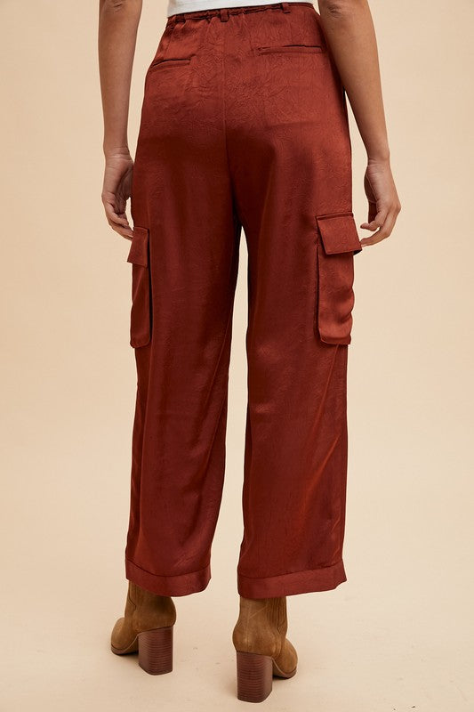 Hazel Blues® |  Annie Wear Wide Leg Cargo Satin Pants