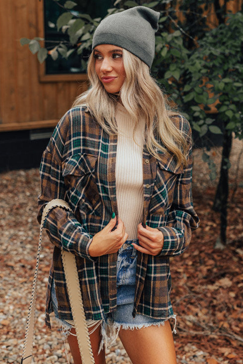 Hazel Blues® |  Plaid Collared Neck Button Up Jacket