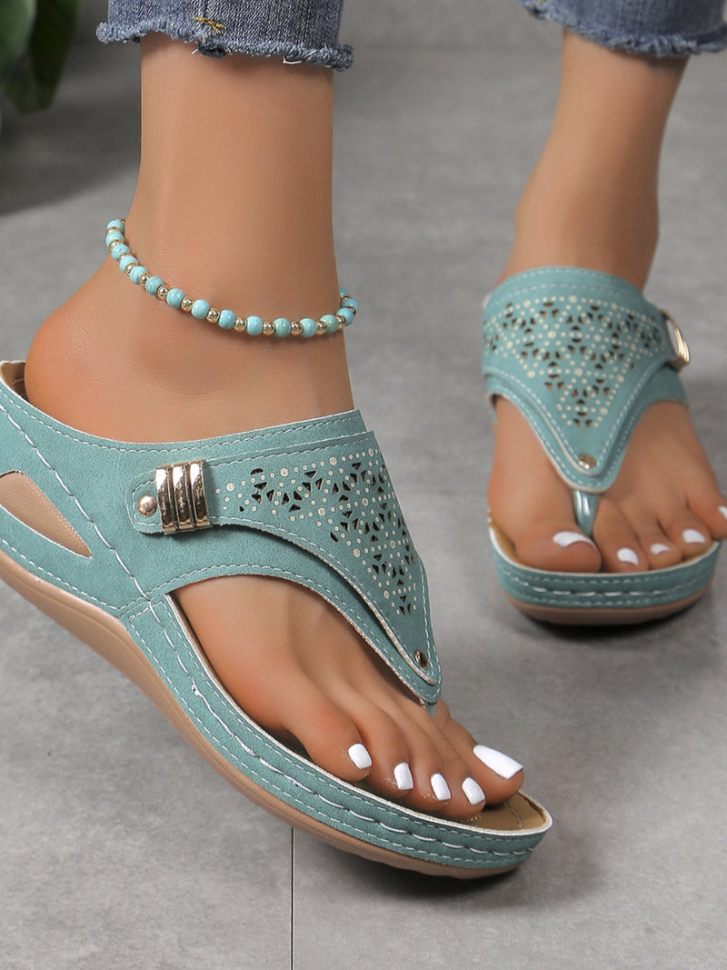 Hazel Blues® |  Cutout Toe Post PVC Sandals