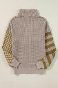 Hazel Blues® |  Checkered Striped Turtleneck Long Sleeve Sweater