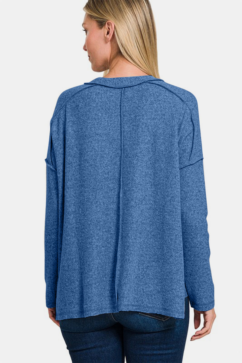 Hazel Blues® |  Zenana Exposed Seam Brushed Round Neck Sweater