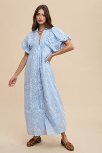 Hazel Blues® |  Annie Wear Floral Smock Detail Puff Sleeve Dress