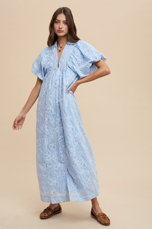 Hazel Blues® |  Annie Wear Floral Smock Detail Puff Sleeve Dress