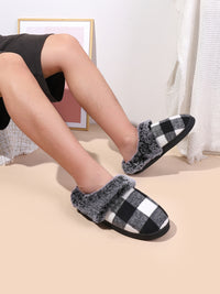 Hazel Blues® |  Plaid Furry Round Toe Flat Slippers