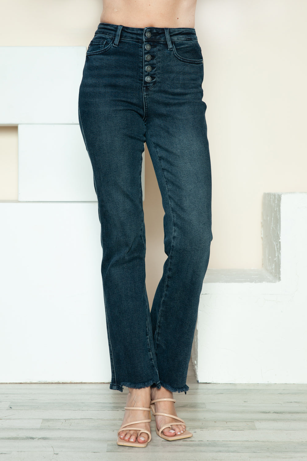 Hazel Blues® |  Judy Blue Button Fly Hem Destroy Straight Jeans