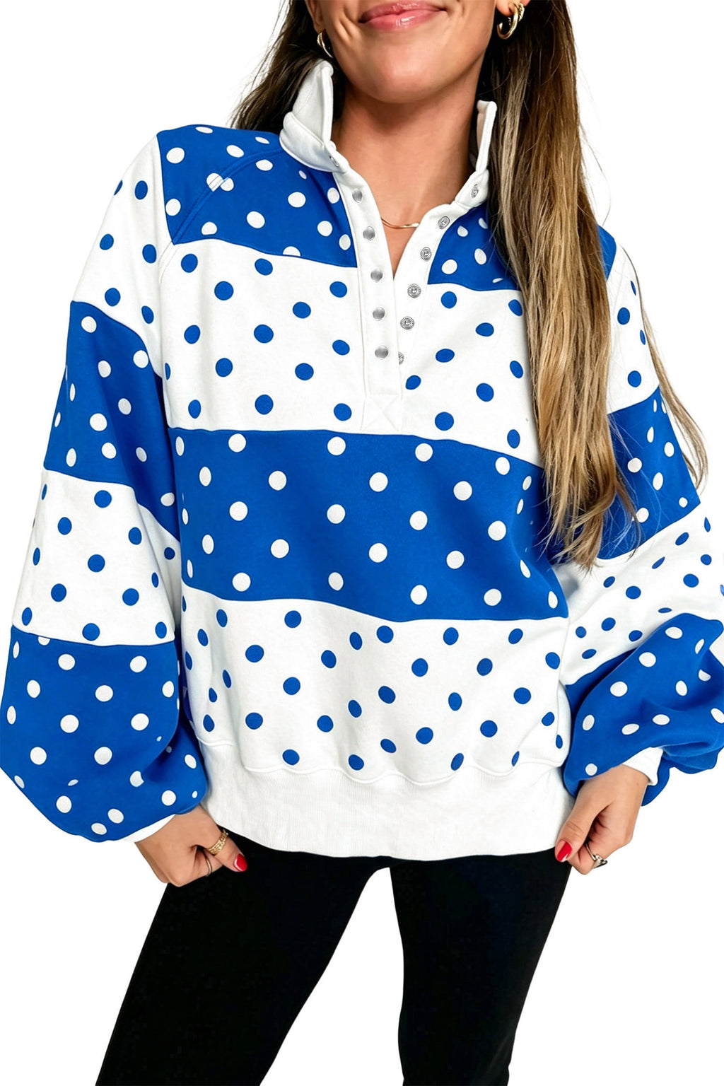 Blue Polka Dot Color-Block Half-Zip Sweatshirt