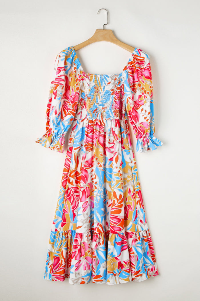 Hazel Blues® |  Smocked Printed Half Sleeve Midi Dress