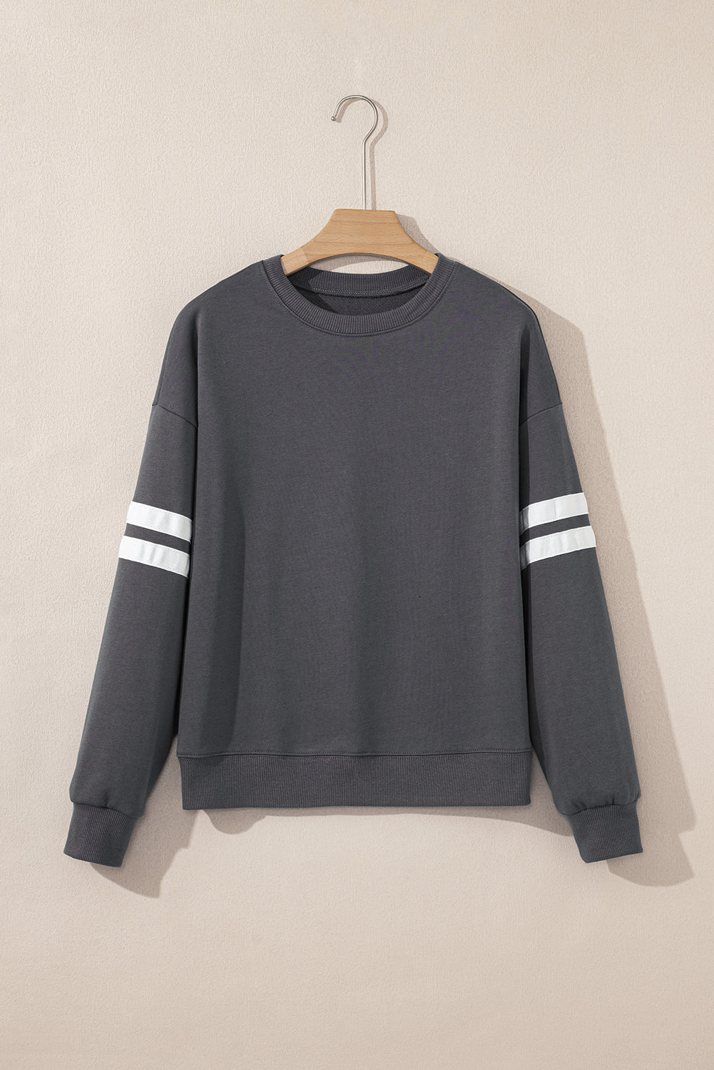 Juliette Noelle Charcoal Varsity Stripe Sweatshirt