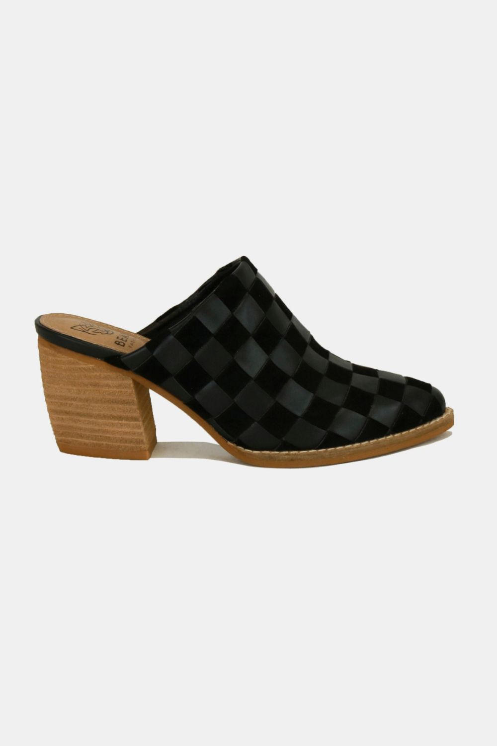 Hazel Blues® |  Beast Fashion Woven Checkerboard Block Heel Mule Shoes