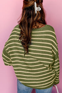 Hazel Blues® |  Striped Round Neck Dropped Shoulder Sweater