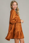 Hazel Blues® |  Umgee Smocked Leopard Long Sleeve Tiered Dress