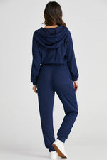 Hazel Blues® |  Navy Blue Ribbed Knit Cropped Hoodie and Drawstring Joggers Set