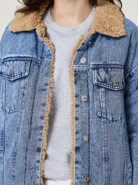 Hazel Blues® |  Button Up Collared Neck Plush Denim Jacket