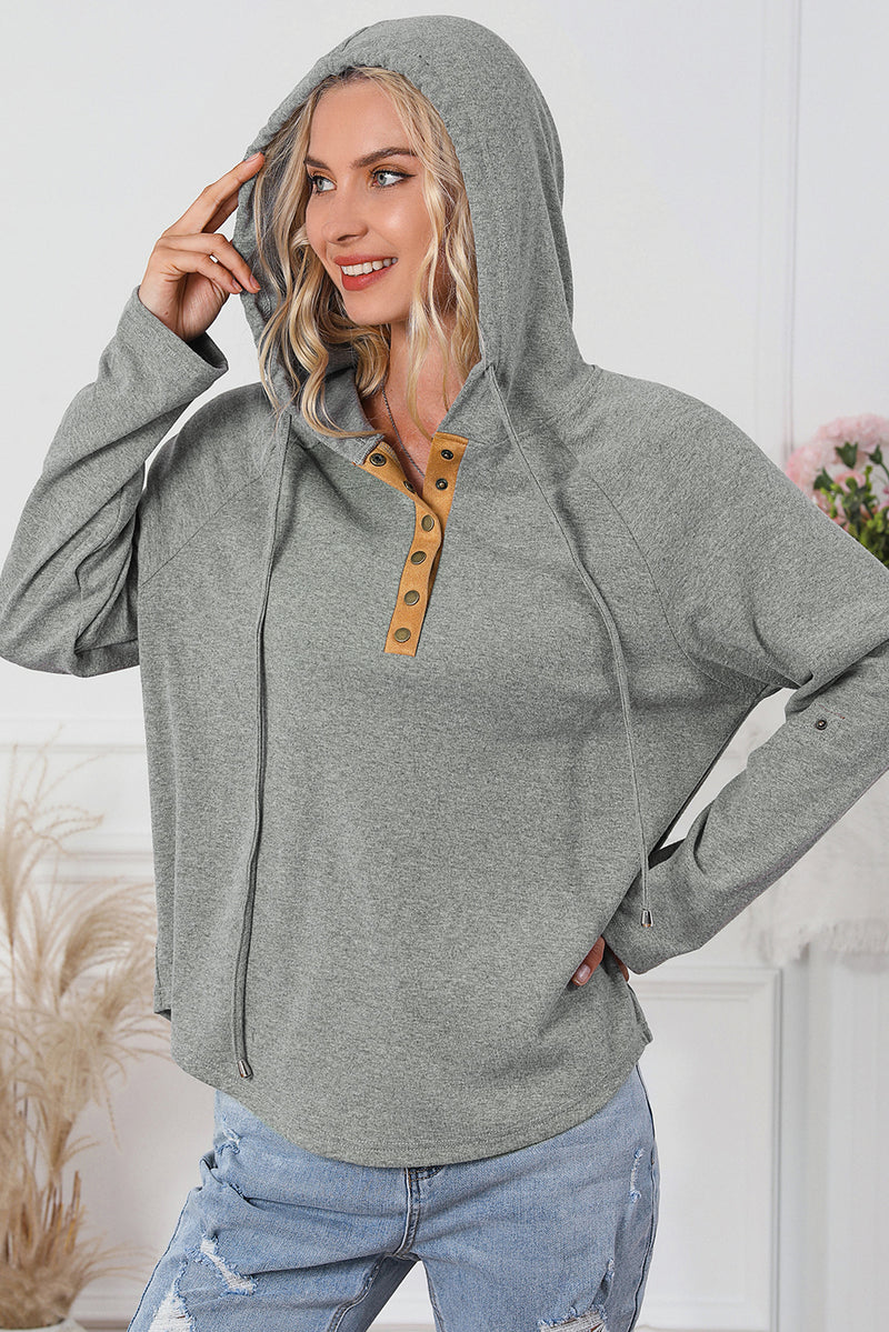 Hazel Blues® |  Drawstring Quarter Snap Long Sleeve Hoodie