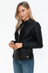 Hazel Blues® |  Snobbish Faux Leather Biker Jacket with Side Zip Pockets