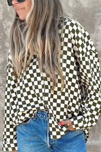 Hazel Blues® |  Checkered Collared Neck Long Sleeve Shirt