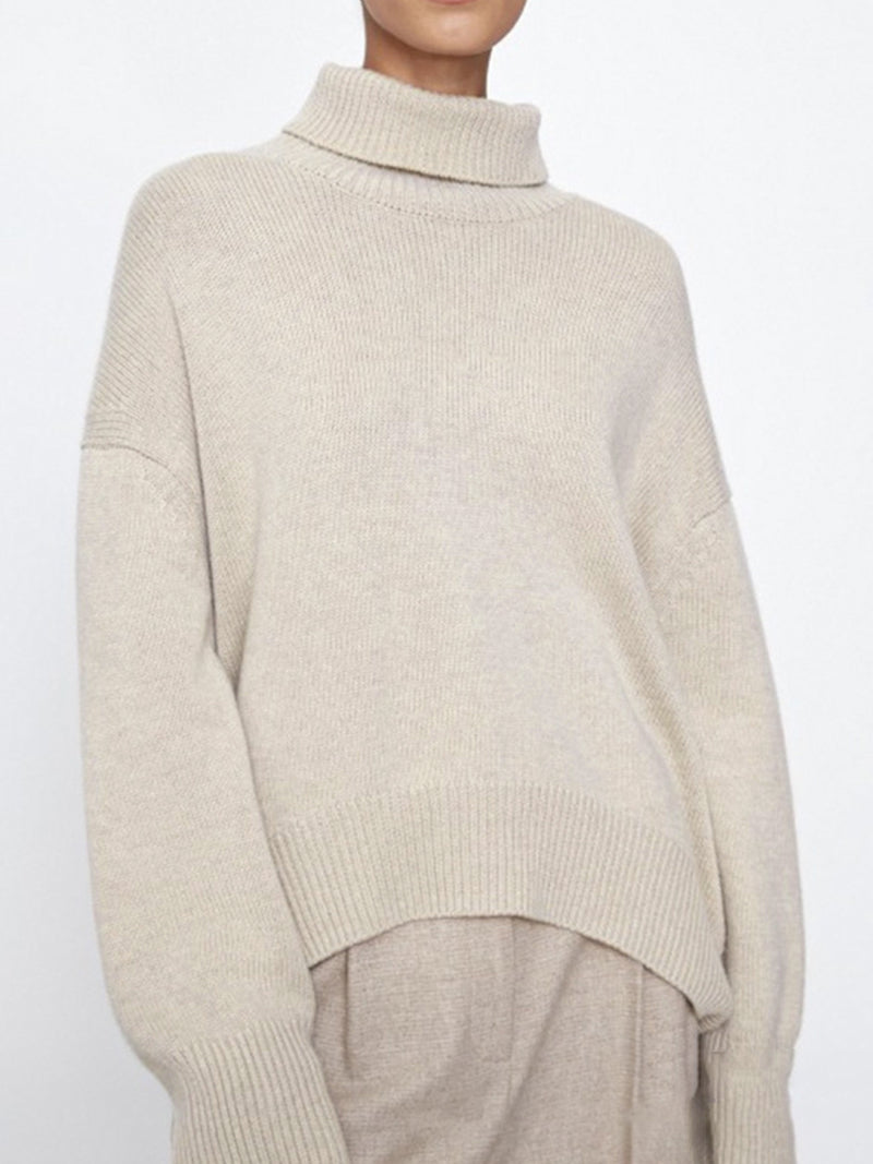 Hazel Blues® |  Ribbed Detail Turtleneck Dropped Shoulder Sweater