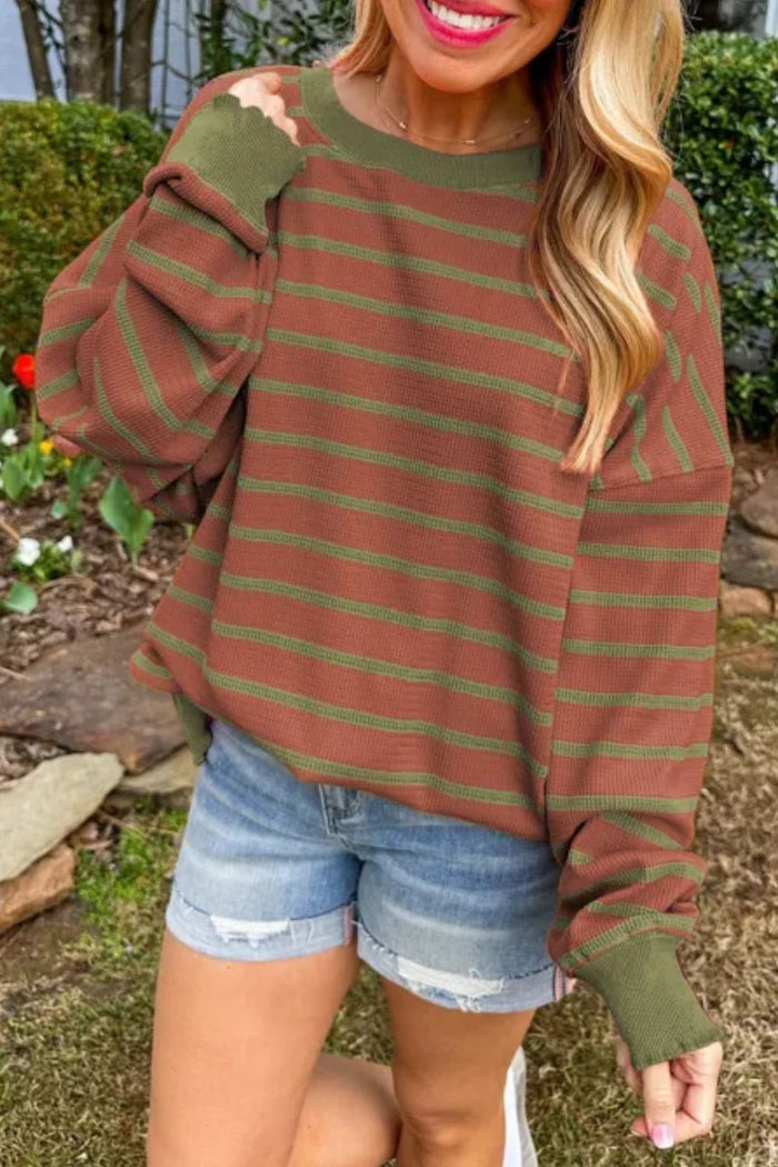 Hazel Blues® |  Striped Round Neck Long Sleeve Sweater